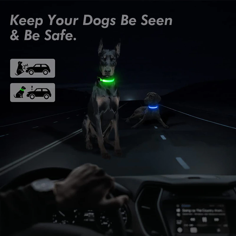 LED Adjustable Dog Collar – Blinking Light Up Safety Collar for Night Walks
