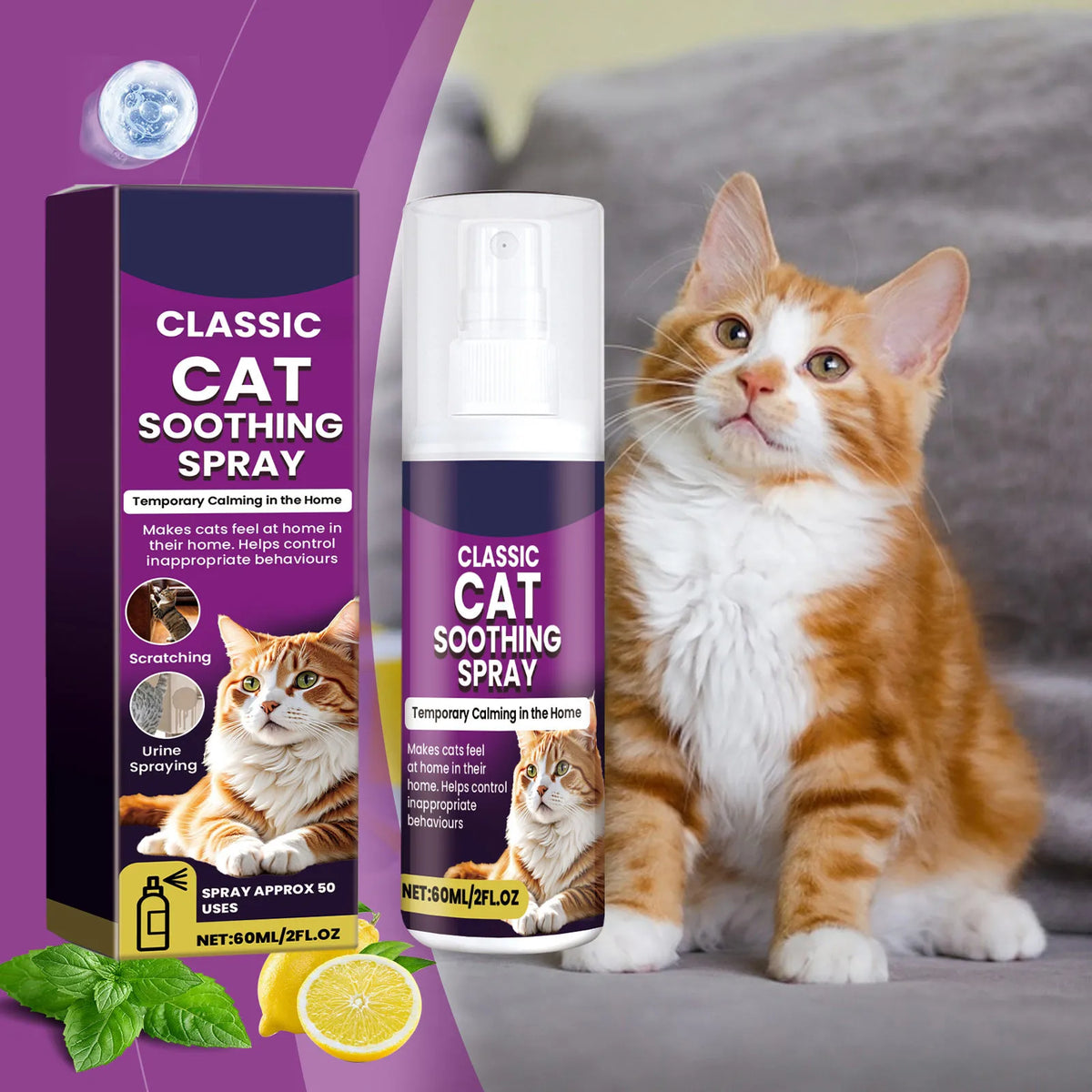 Pet calming spray bottle - front view