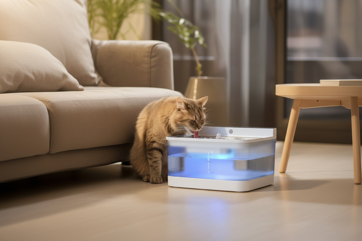 Cat Drinking from Pet Water Dispenser - Lifestyle